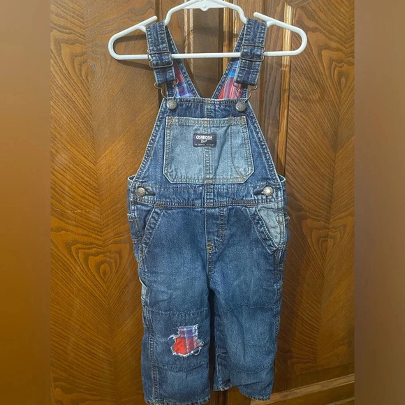 Oshkosh B'gosh Plaid Lined Denim Overalls - Picture 1 of 9